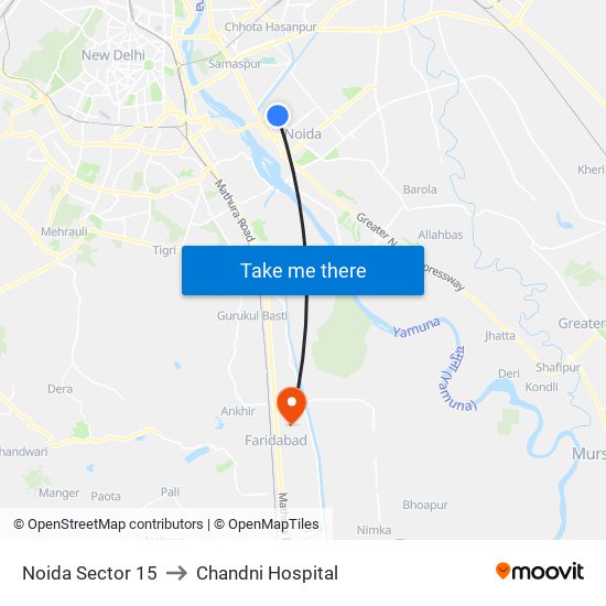 Noida Sector 15 to Chandni Hospital map