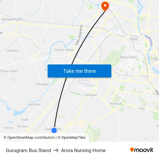 Gurugram Bus Stand to Arora Nursing Home map