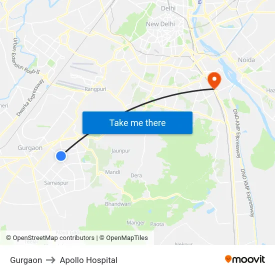 गुड़गाँव to अपोलो अस्पताल map