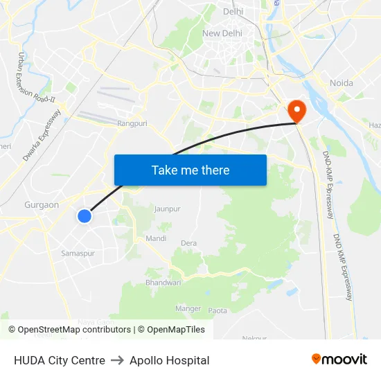 HUDA City Centre to Apollo Hospital map