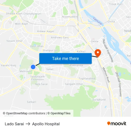 Lado Sarai to Apollo Hospital map