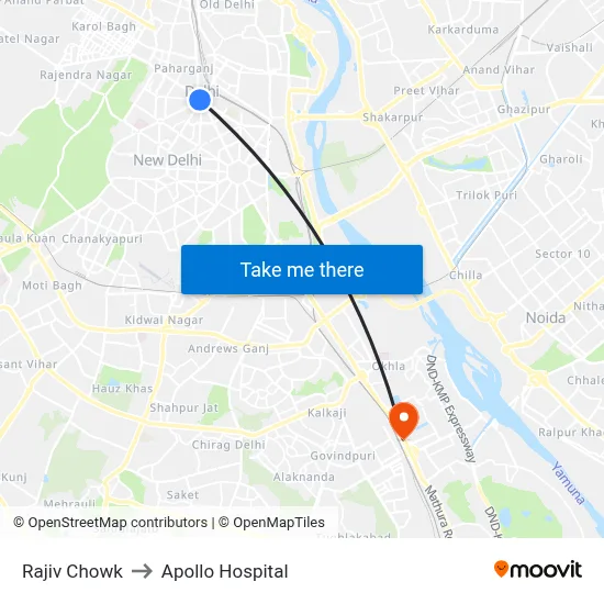 Rajiv Chowk to Apollo Hospital map