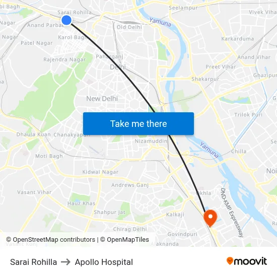 Sarai Rohilla to Apollo Hospital map