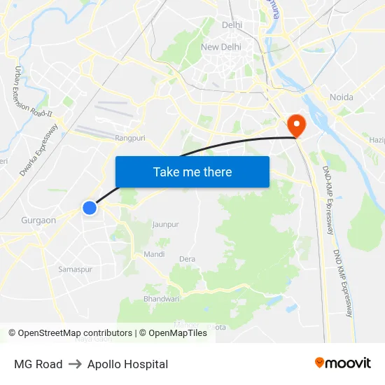 MG Road to Apollo Hospital map