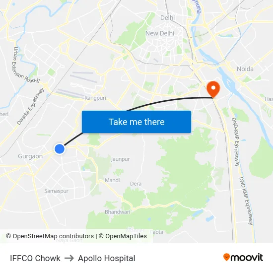 Iffco Chowk to Apollo Hospital map