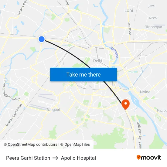 Peera Garhi Station to Apollo Hospital map