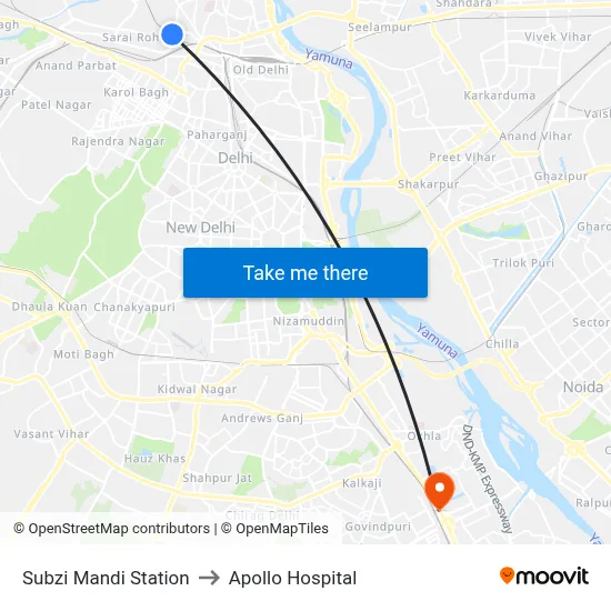 Subzi Mandi Station to Apollo Hospital map