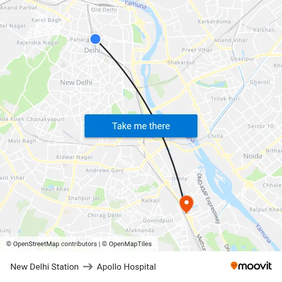 New Delhi Station to Apollo Hospital map