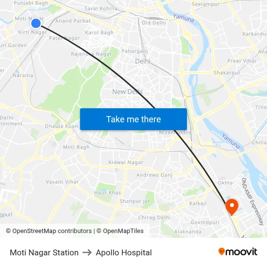 Moti Nagar Station to Apollo Hospital map