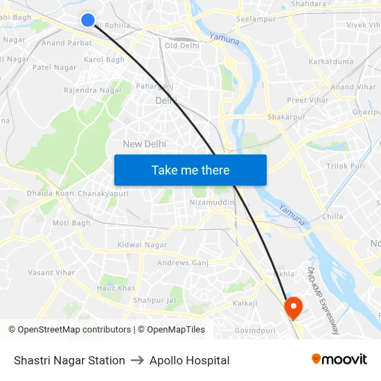 Shastri Nagar Station to Apollo Hospital map