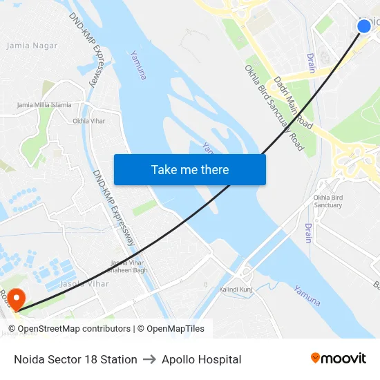 Noida Sector 18 Station to Apollo Hospital map