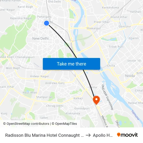 Radisson Blu Marina Hotel Connaught Place New Delhi to Apollo Hospital map