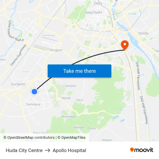 Huda City Centre to Apollo Hospital map