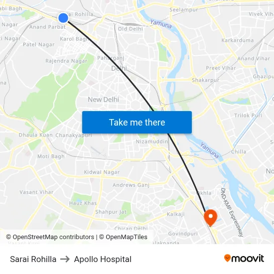 Sarai Rohilla to Apollo Hospital map