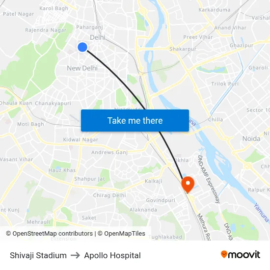 Shivaji Stadium to Apollo Hospital map