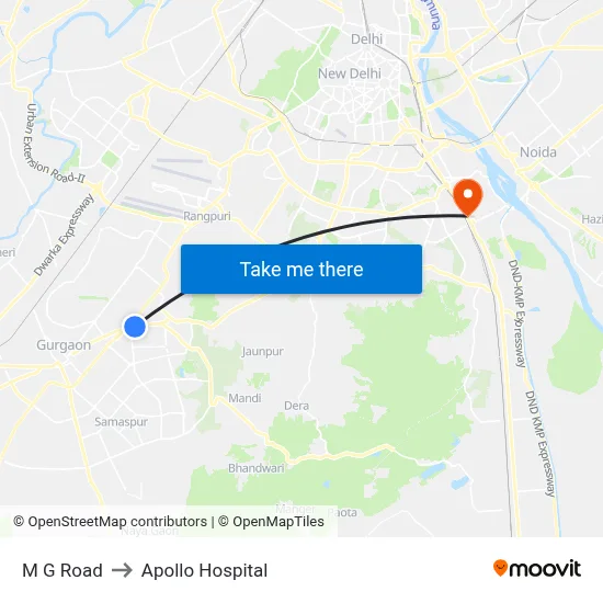 M G Road to Apollo Hospital map