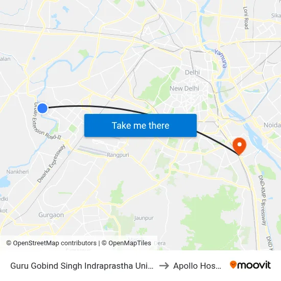 Guru Gobind Singh Indraprastha University to Apollo Hospital map