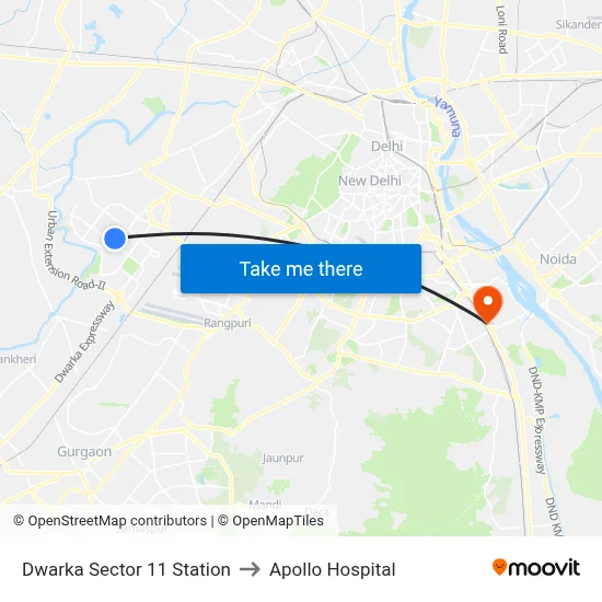 Sector 11 Station to Apollo Hospital map