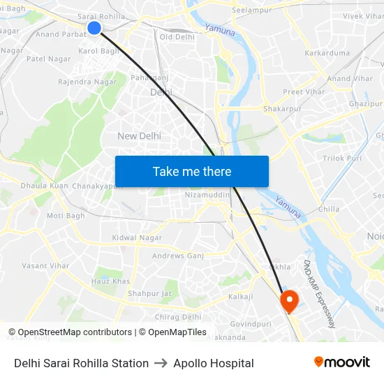Delhi Sarai Rohilla Station to Apollo Hospital map