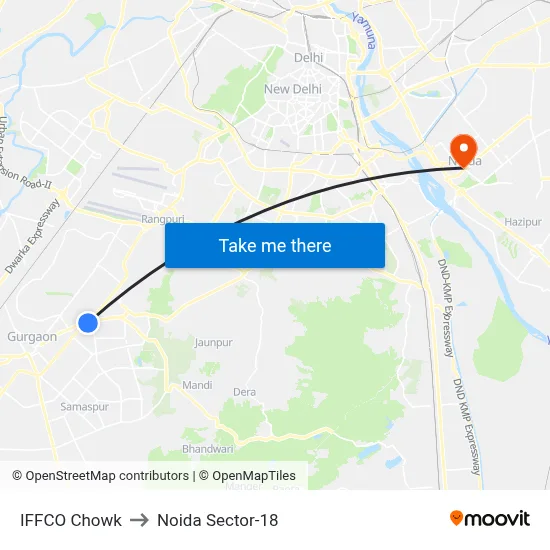 IFFCO Chowk to Noida Sector-18 map