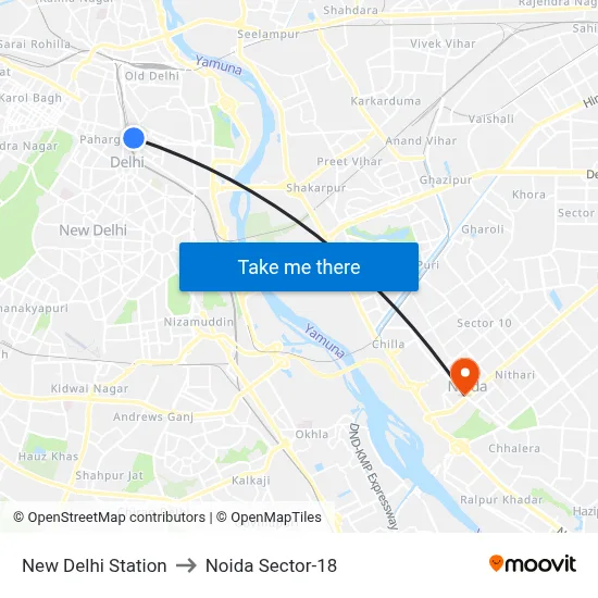 New Delhi Station to Noida Sector-18 map