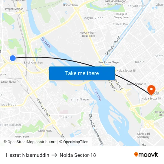 Hazrat Nizamuddin to Noida Sector-18 map