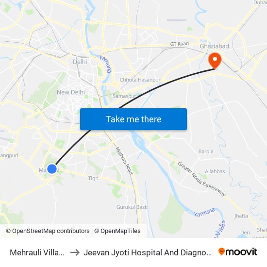 Mehrauli Village (T) to Jeevan Jyoti Hospital And Diagnostic Centre map