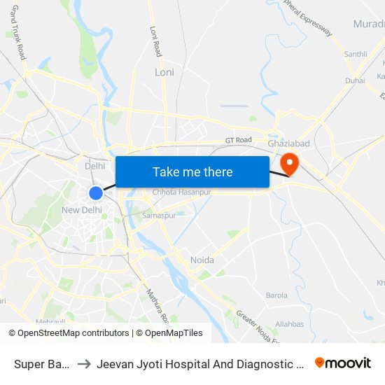 Super Bazar to Jeevan Jyoti Hospital And Diagnostic Centre map