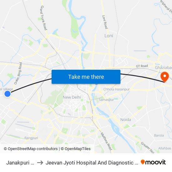 Janakpuri A 1 to Jeevan Jyoti Hospital And Diagnostic Centre map