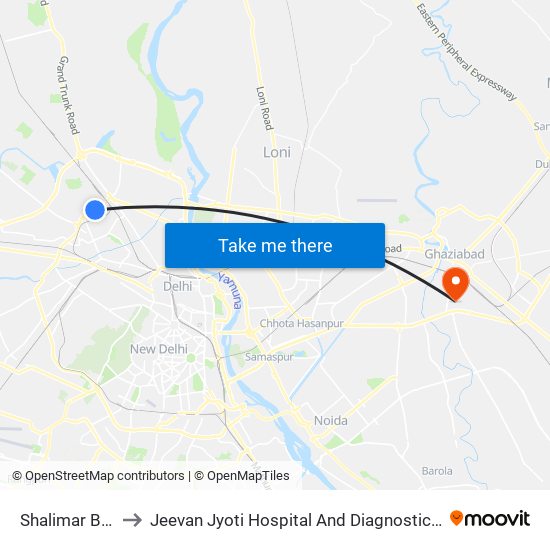 Shalimar Bagh to Jeevan Jyoti Hospital And Diagnostic Centre map