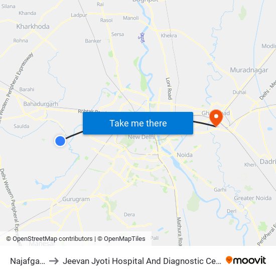 Najafgarh to Jeevan Jyoti Hospital And Diagnostic Centre map