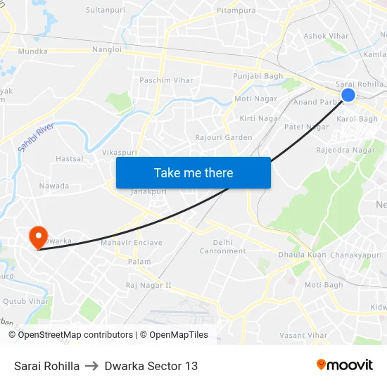 Sarai Rohilla to Dwarka Sector 13 map