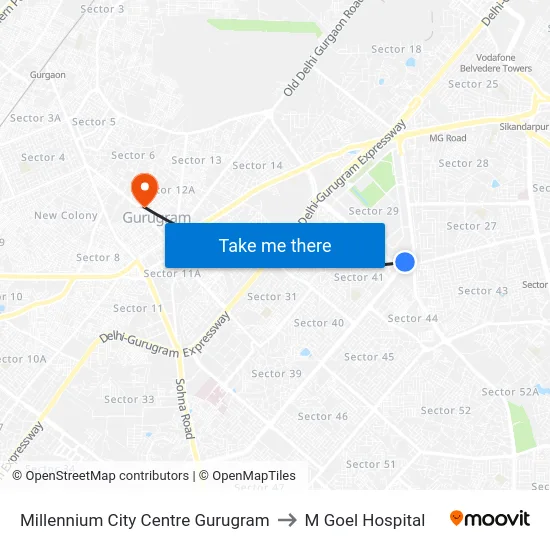 Millennium City Centre Gurugram to M Goel Hospital map