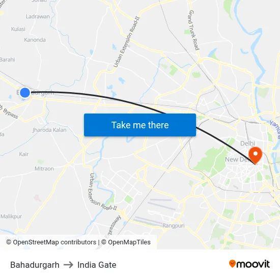 Bahadurgarh to India Gate map