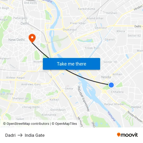 Dadri to India Gate map