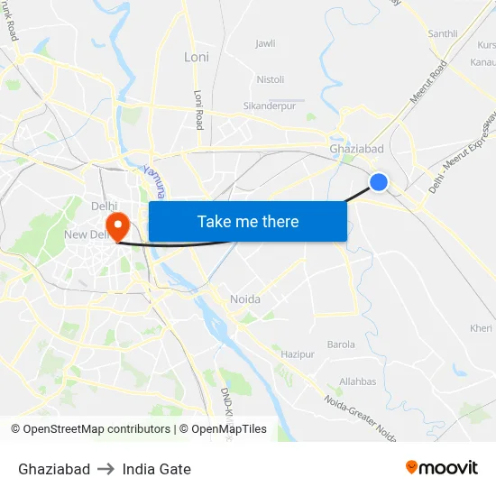 गाज़ियाबाद to इंडिया गेट map