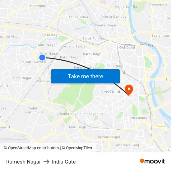 Ramesh Nagar to India Gate map