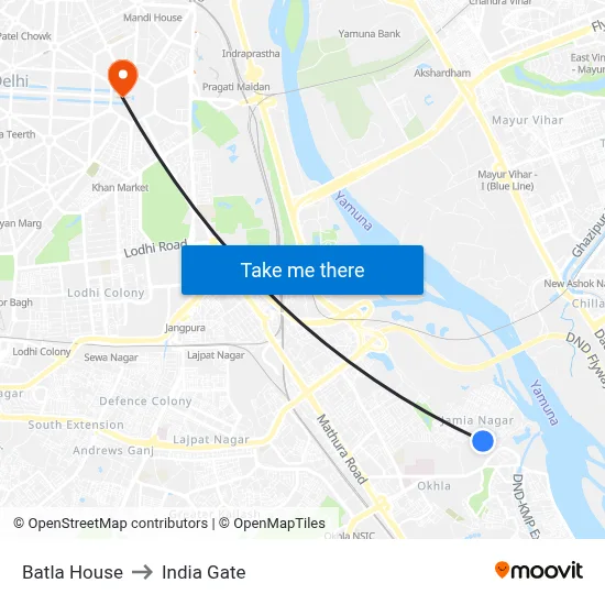 Batla House to India Gate map