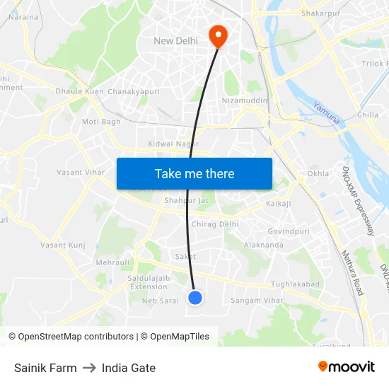 Sainik Farm to India Gate map