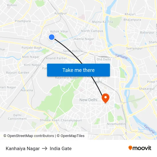 Kanhaiya Nagar to India Gate map