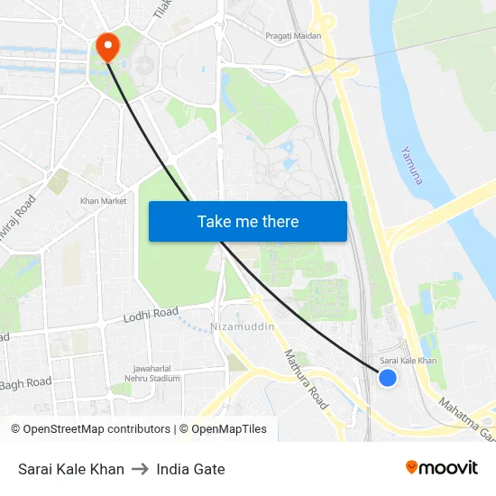 Sarai Kale Khan to India Gate map
