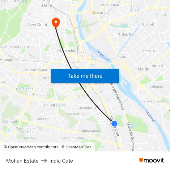 Mohan Estate to India Gate map