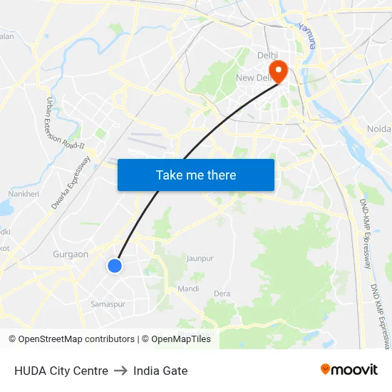 HUDA City Centre to India Gate map