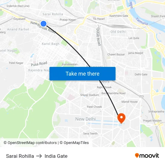 Sarai Rohilla to India Gate map