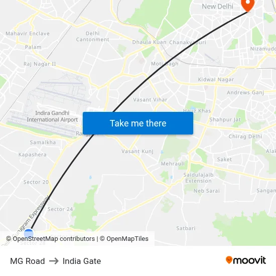 MG Road to India Gate map