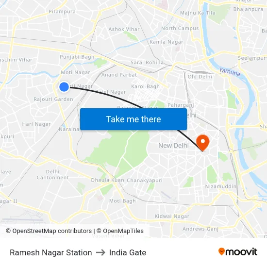 Ramesh Nagar Station to India Gate map