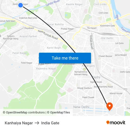 Kanhaiya Nagar to India Gate map
