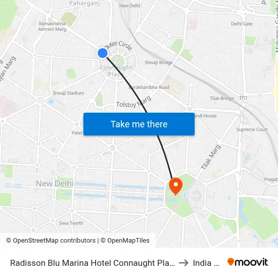 Radisson Blu Marina Hotel Connaught Place New Delhi to India Gate map
