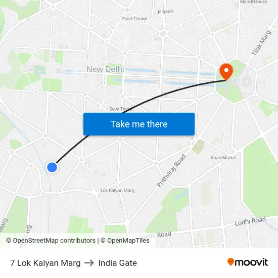 7 Lok Kalyan Marg to India Gate map