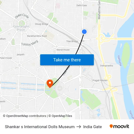 Shankar s International Dolls Museum to India Gate map